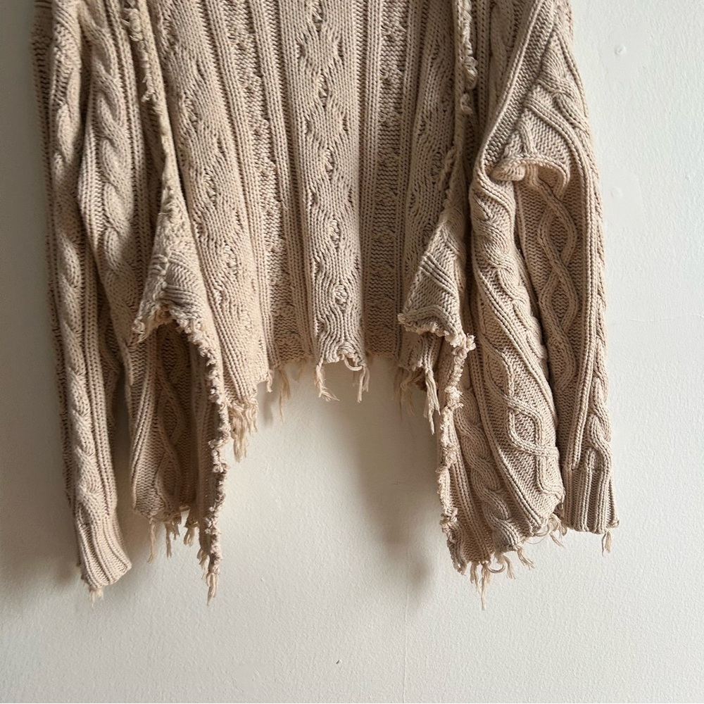 Pistola Sz L Cream Tan Cable Knit Distressed Cascade Cardigan Sweater - Picture 5 of 11